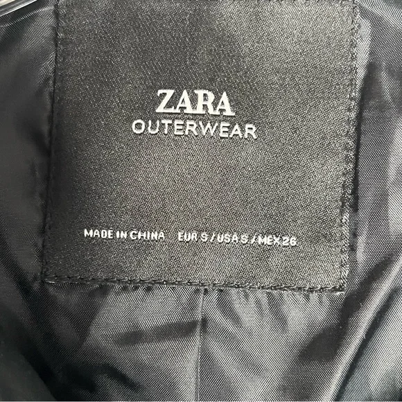 Zara Black Faux Leather Biker Jacket with Wide Lapel size Small - Picture 3 of 6